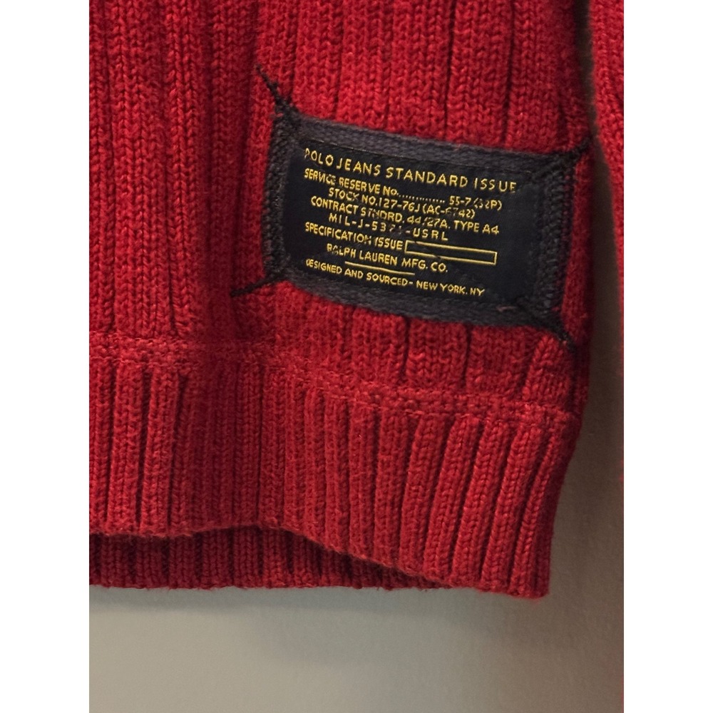 Vintage Polo Jeans Co Ralph Lauren Sweater Mens Large Red Ribbed Cotton Crewneck - Picture 10 of 11